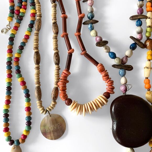 NOT FOR SALE Vintage Natural Shell Wood Bead Necklace Lot - Picture 2 of 5